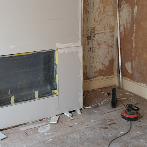 Full replastering of a lounge in Marple